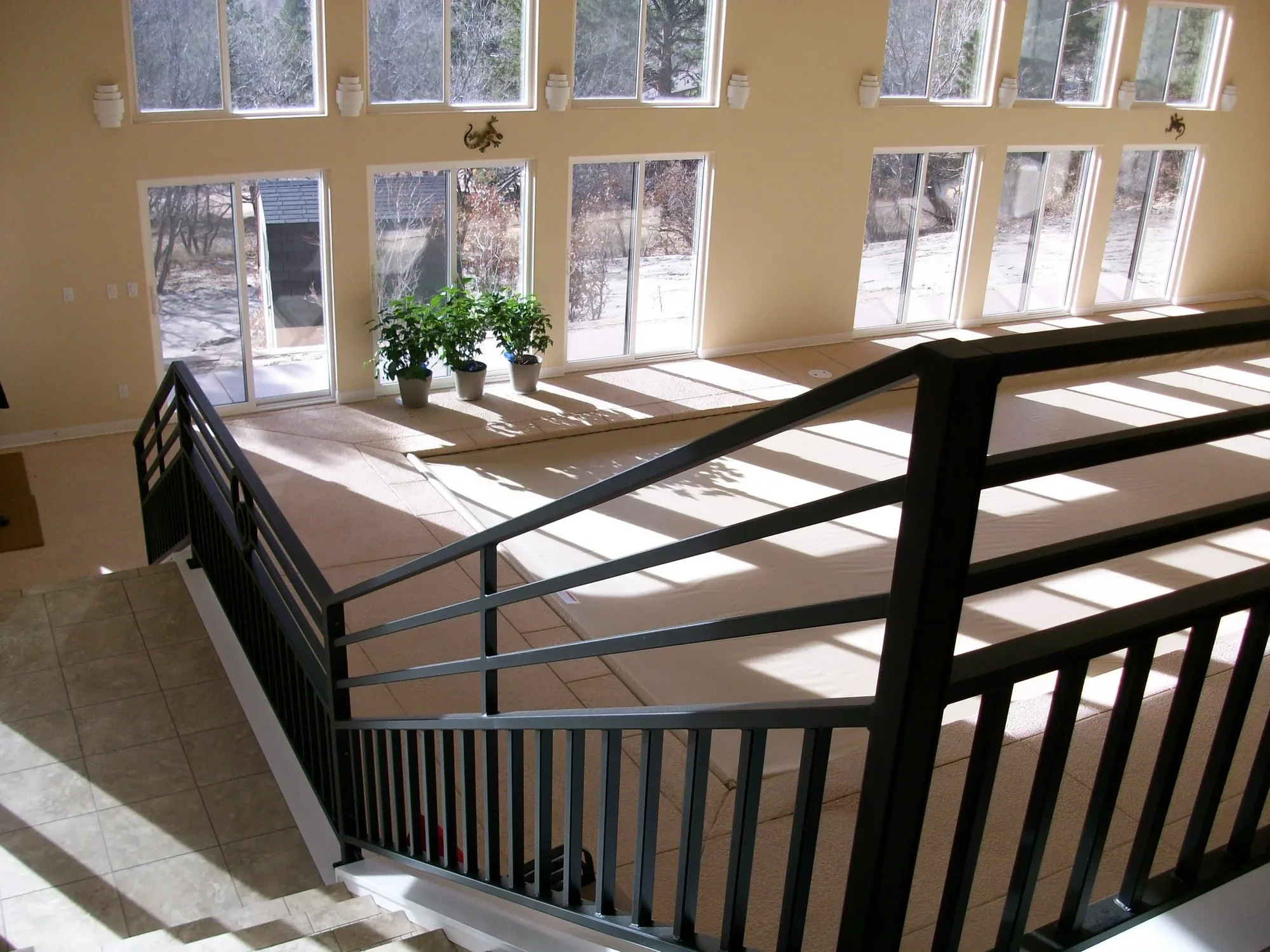 Custom Horizontal Railing Window Wall — Staircase