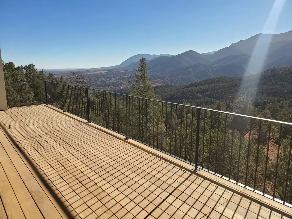 Deck iron railing with mountain view, Colorado Springs