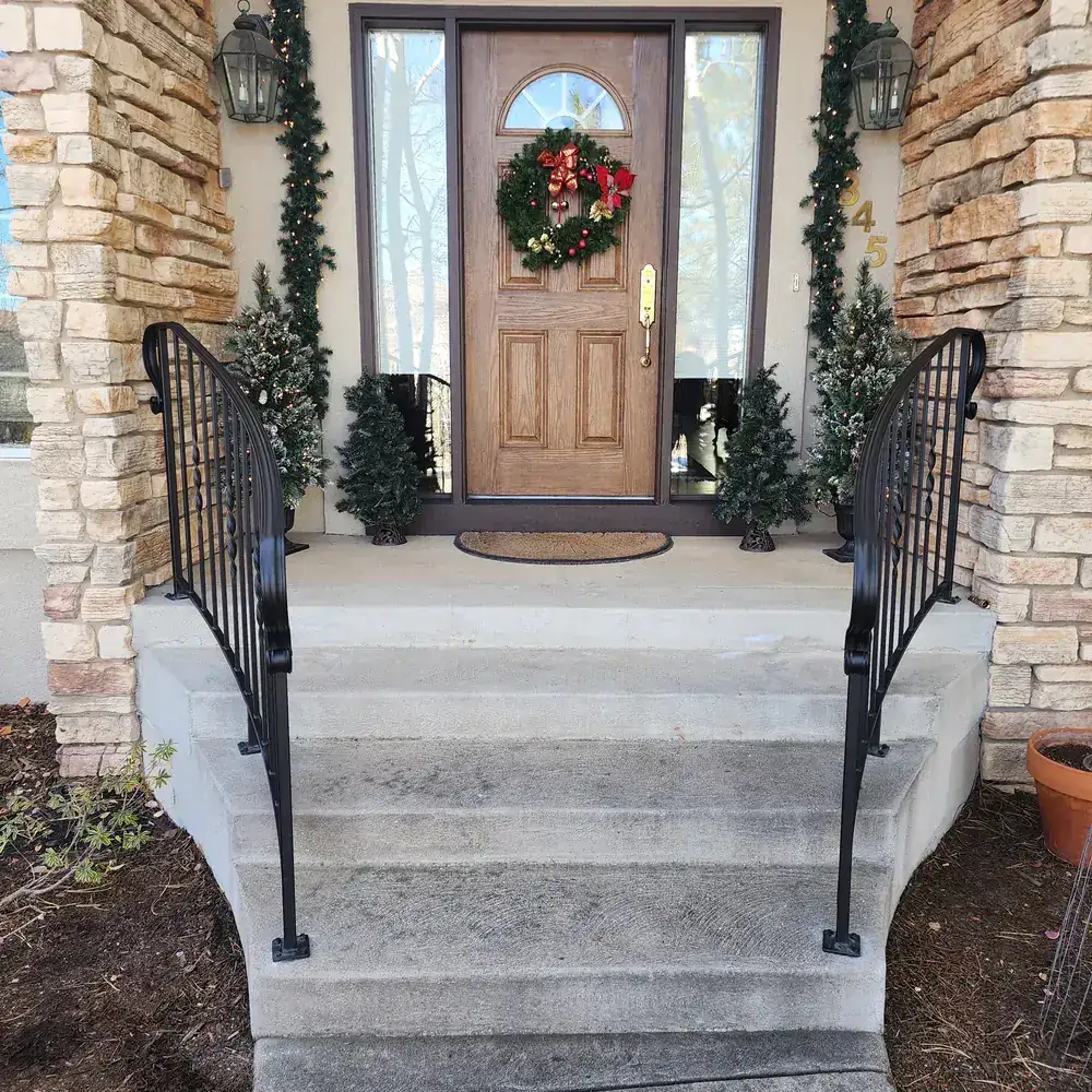 Exterior Iron Railing Stone Modern Residential Entryway